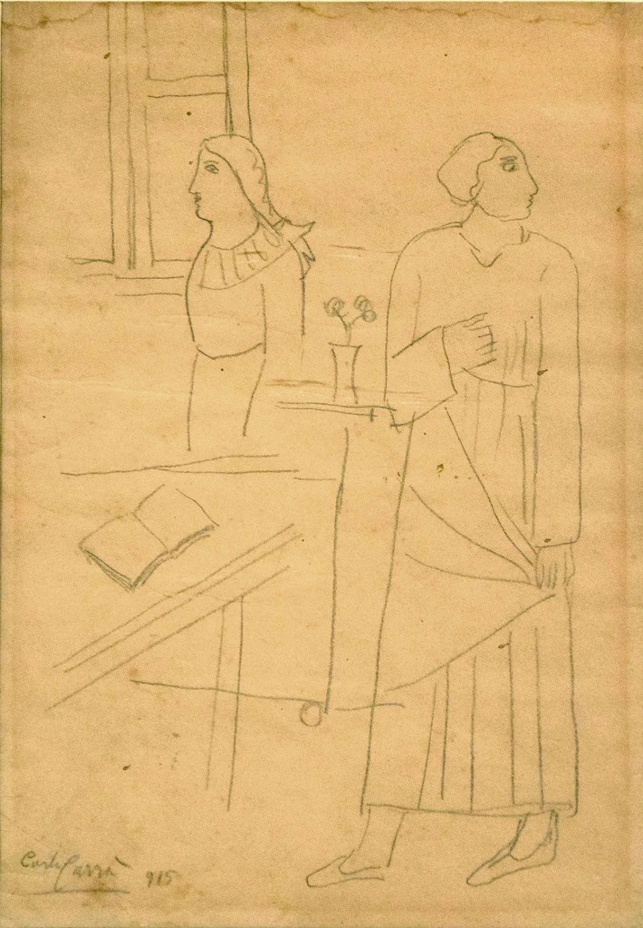 Carlo Carrà, Figura in un Interno, Disegno 1900-1919 1