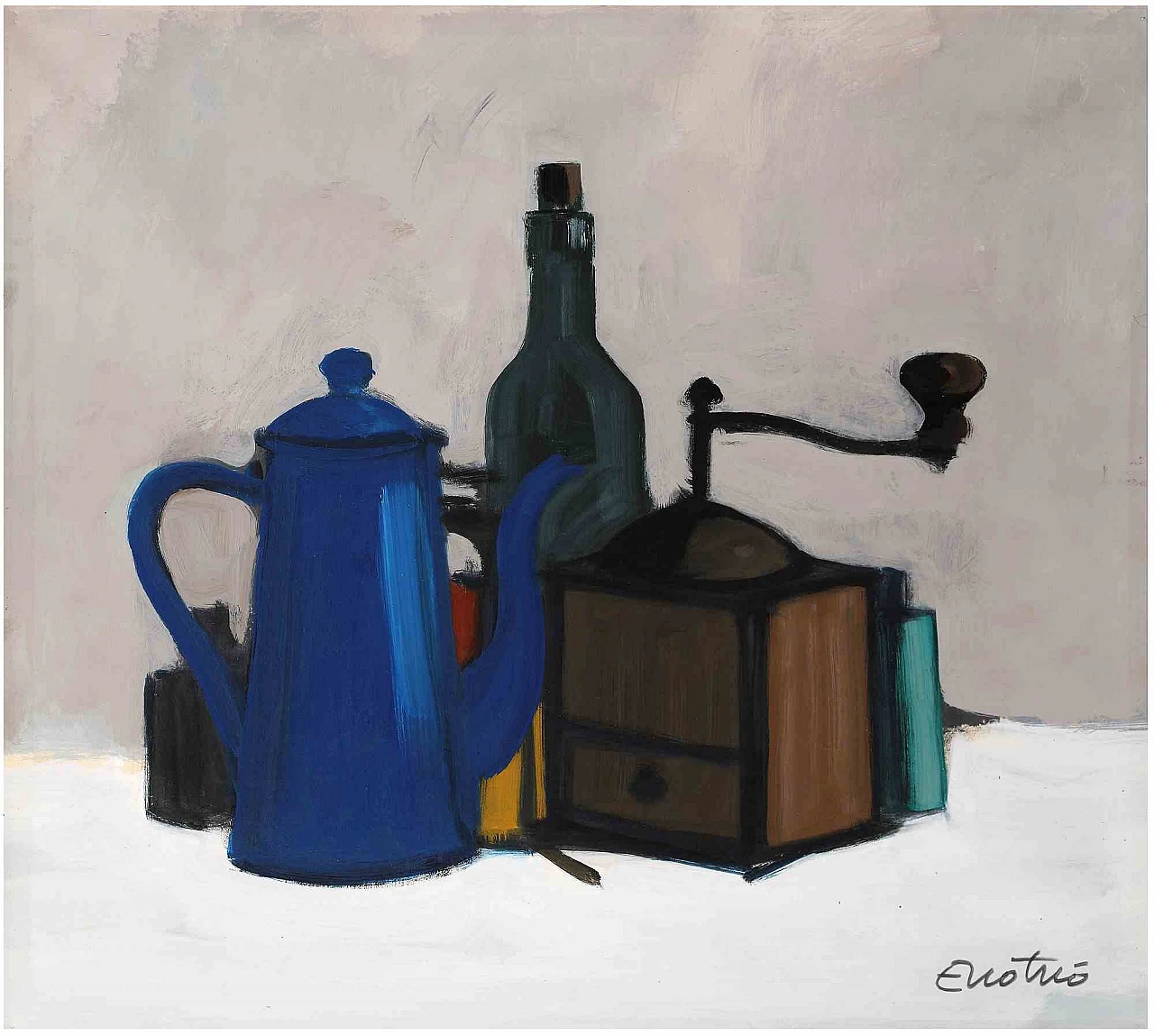 Enotrio Pugliese, Still Life with Grinder, Tempera 2000s 1