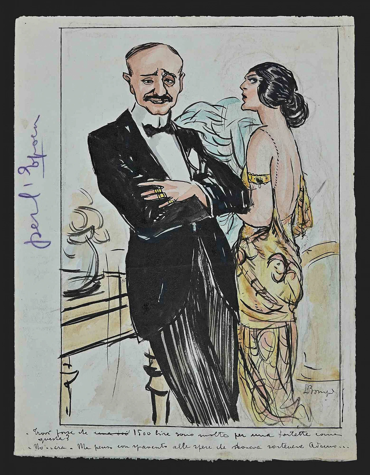 Luigi Bompard, Spese di moda, disegno a inchiostro, disegno ad acquerello 1920 - 1939 1