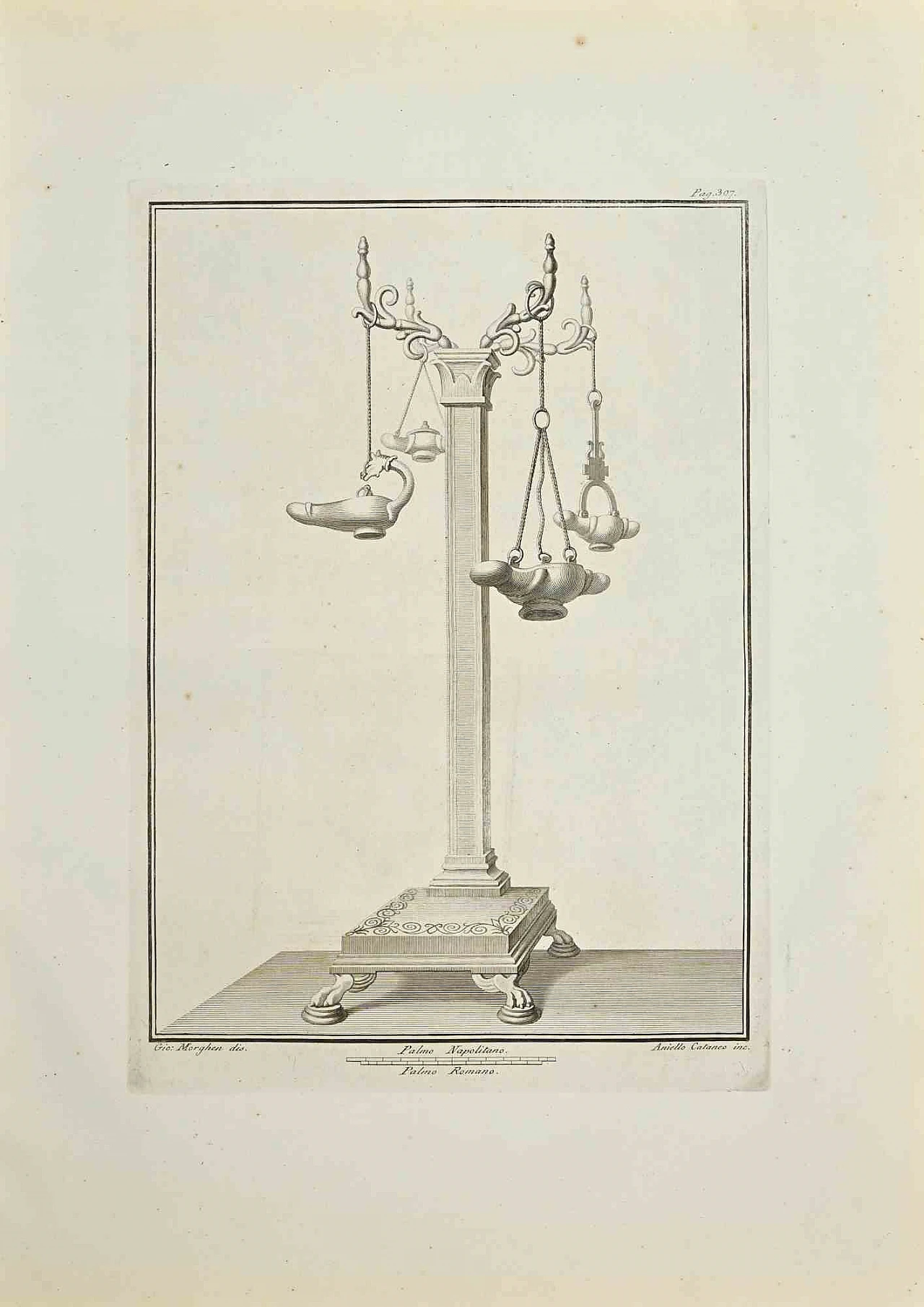 Giovanni Morghen, Ancient Roman Fresco from Herculaneum, Etching 18th century 1