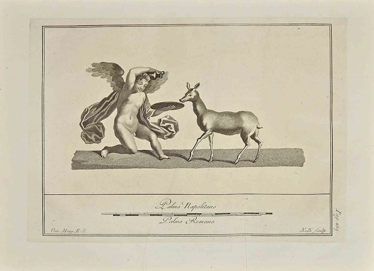 Giovanni Morghen, Ancient Roman Fresco from Herculaneum, Etching 18th century 1