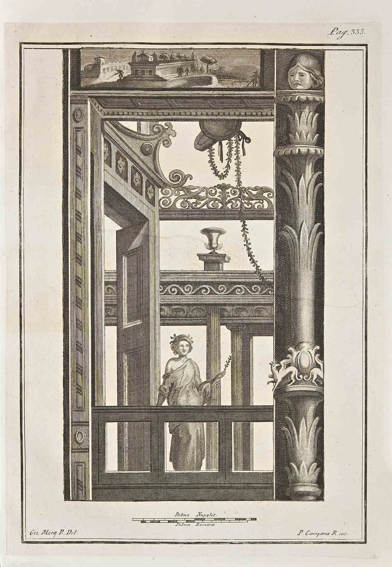 Giovanni Morghen, Affresco romano antico da Ercolano, Acquaforte '700 1