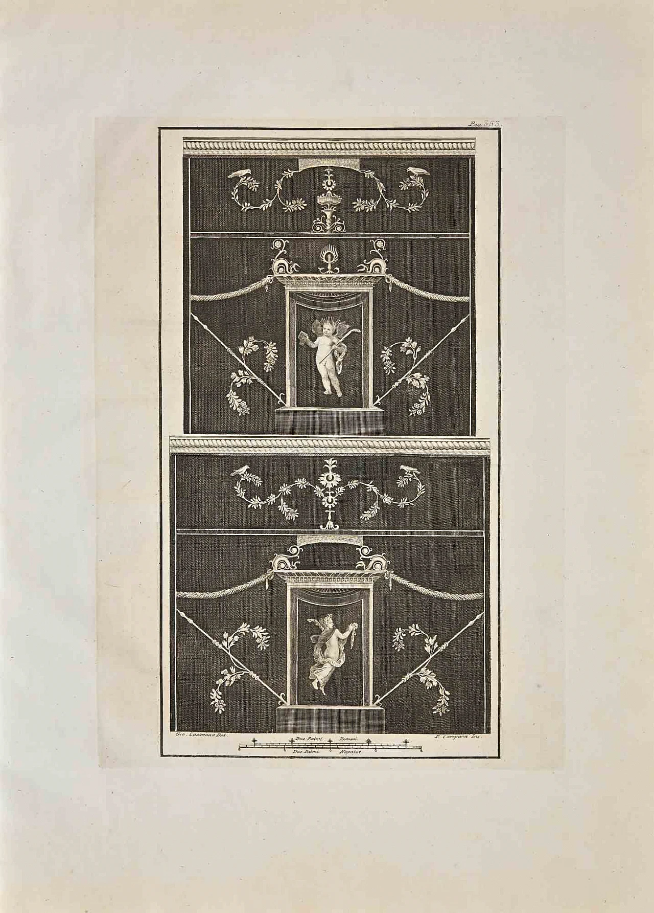 Pietro Campana, Ancient Roman Fresco from Herculaneum, Etching 18th century 1