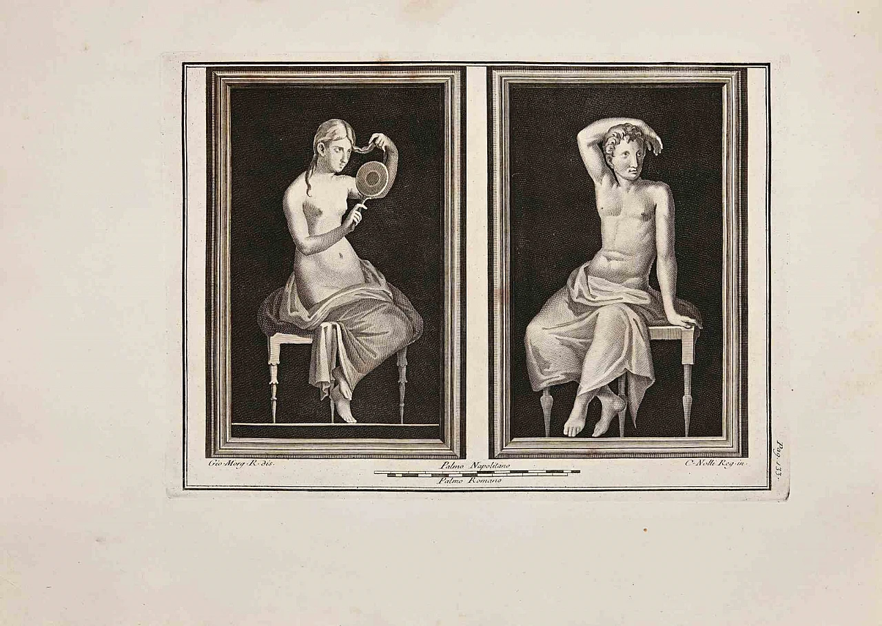 Giovanni Morghen, Ancient Roman Fresco from Herculaneum, Etching 18th century 1