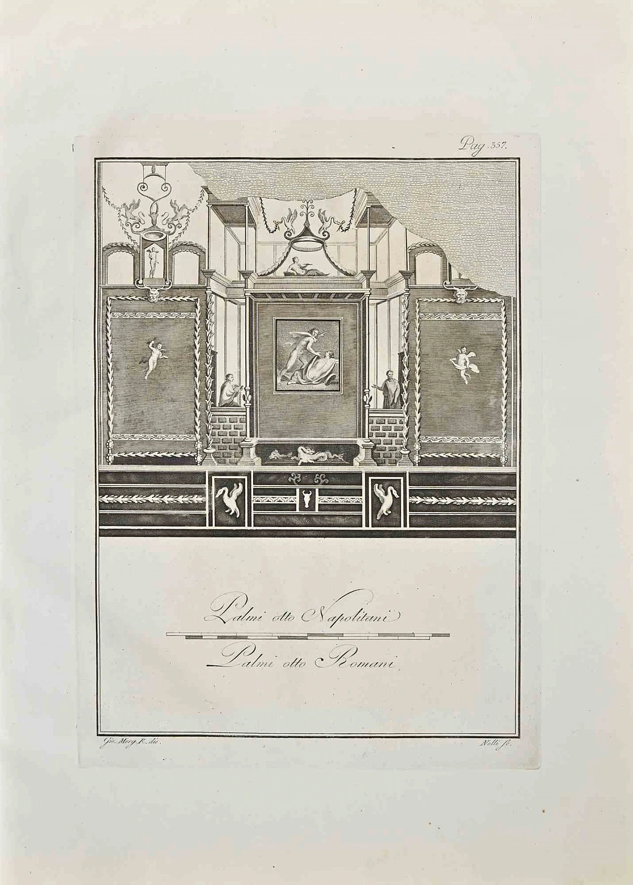 Giovanni Morghen, Ancient Roman Fresco from Herculaneum, Etching 18th century 1