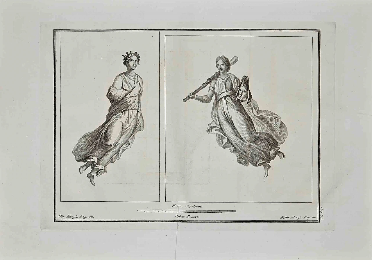 Giovanni Morghen, Ancient Roman Fresco from Herculaneum, Etching 18th century 1