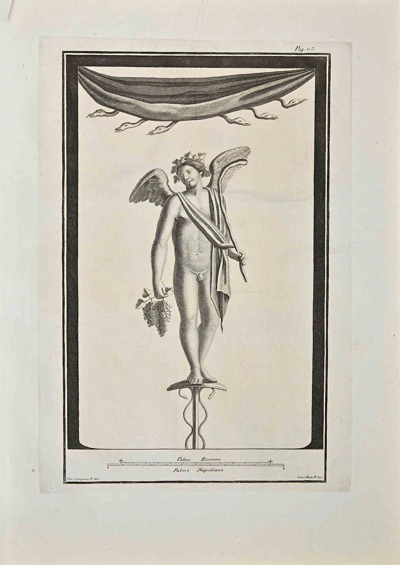 Vincenzo Campana, Ancient Roman Statue from Herculaneum, Etching 18th century 1