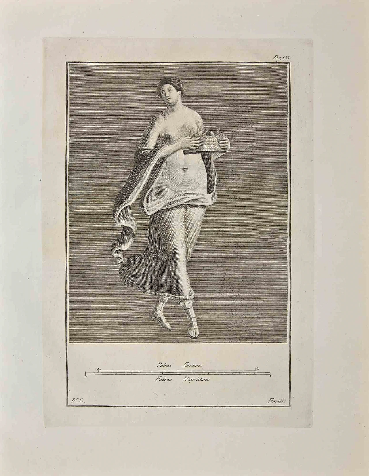 Vincenzo Campana, Ancient Roman Fresco from Herculaneum, Etching 18th century 1