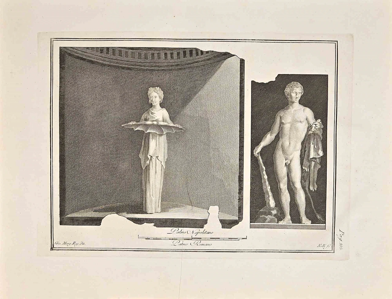 Giovanni Morghen, Ancient Roman Fresco from Herculaneum, Etching 18th century 1