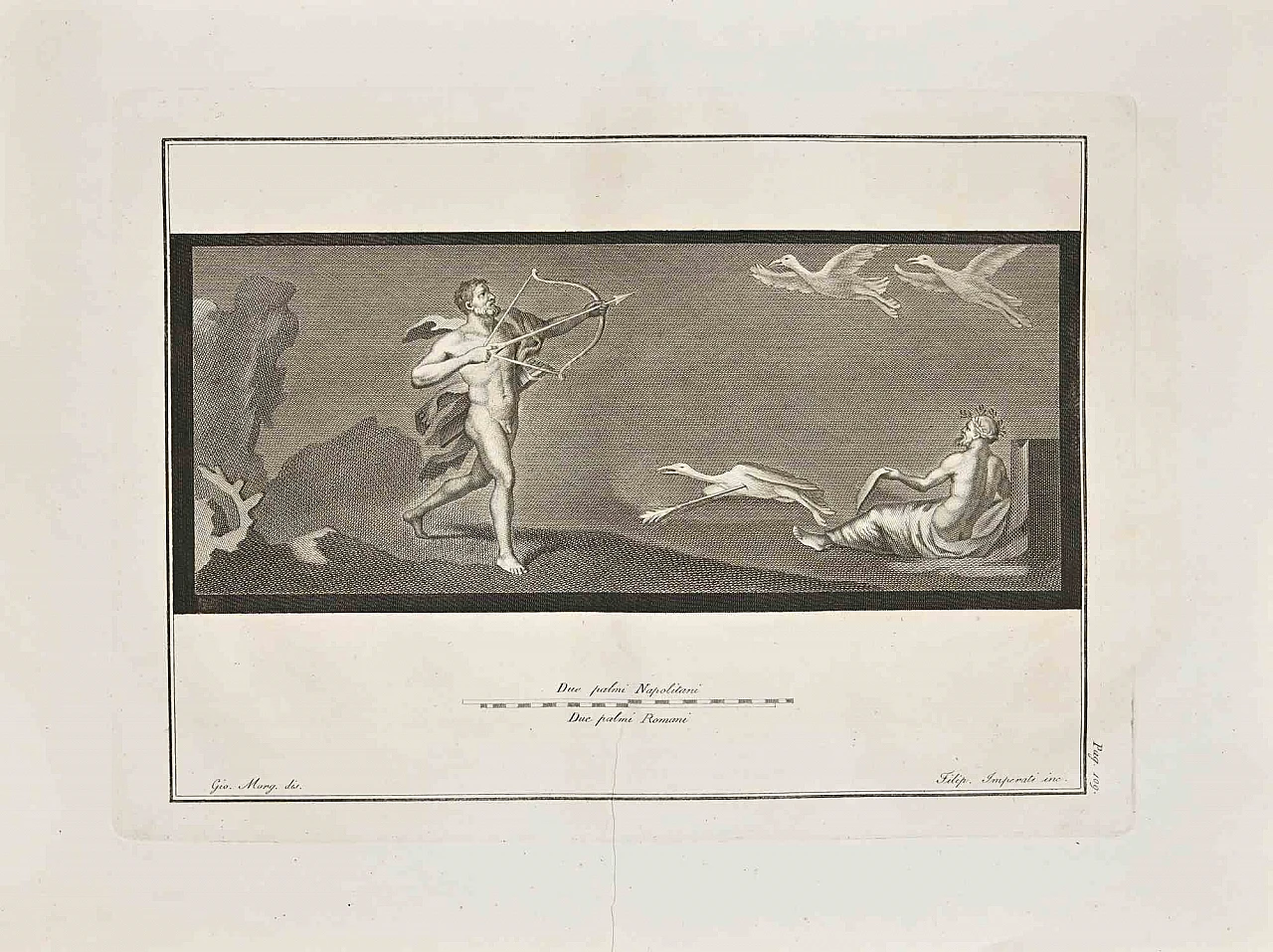 Giovanni Morghen, Ancient Roman Fresco  from Herculaneum, Etching 18th century 1