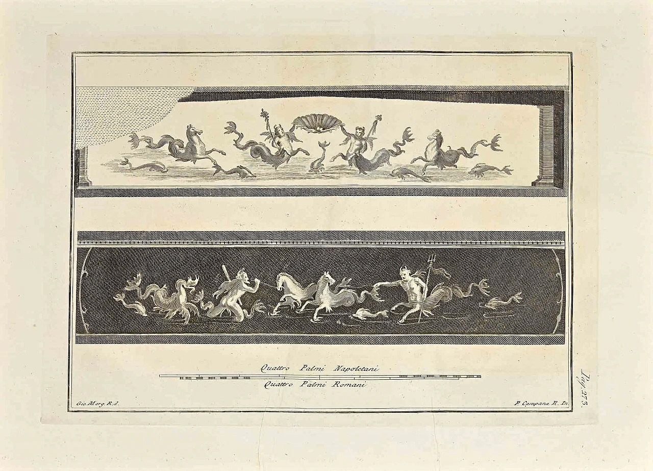 Giovanni Morghen, Ancient Roman Fresco from Herculaneum, Etching 18th century 1