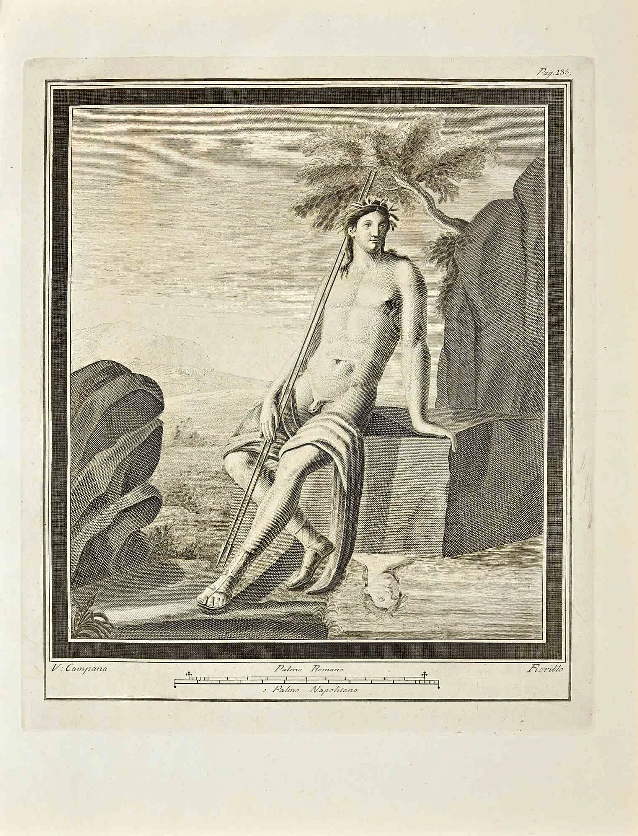 Vincenzo Campana, Ancient Roman Fresco from Herculaneum, Etching 18th century 1