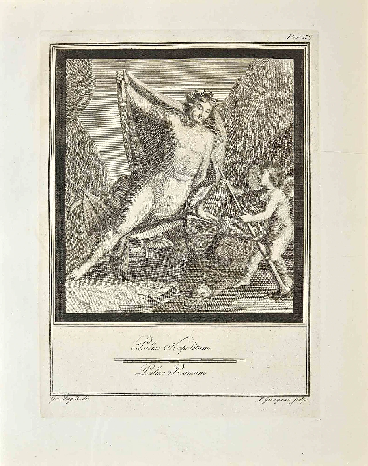 Giovanni Morghen, Ancient Roman Fresco from Herculaneum, Etching 18th century 1