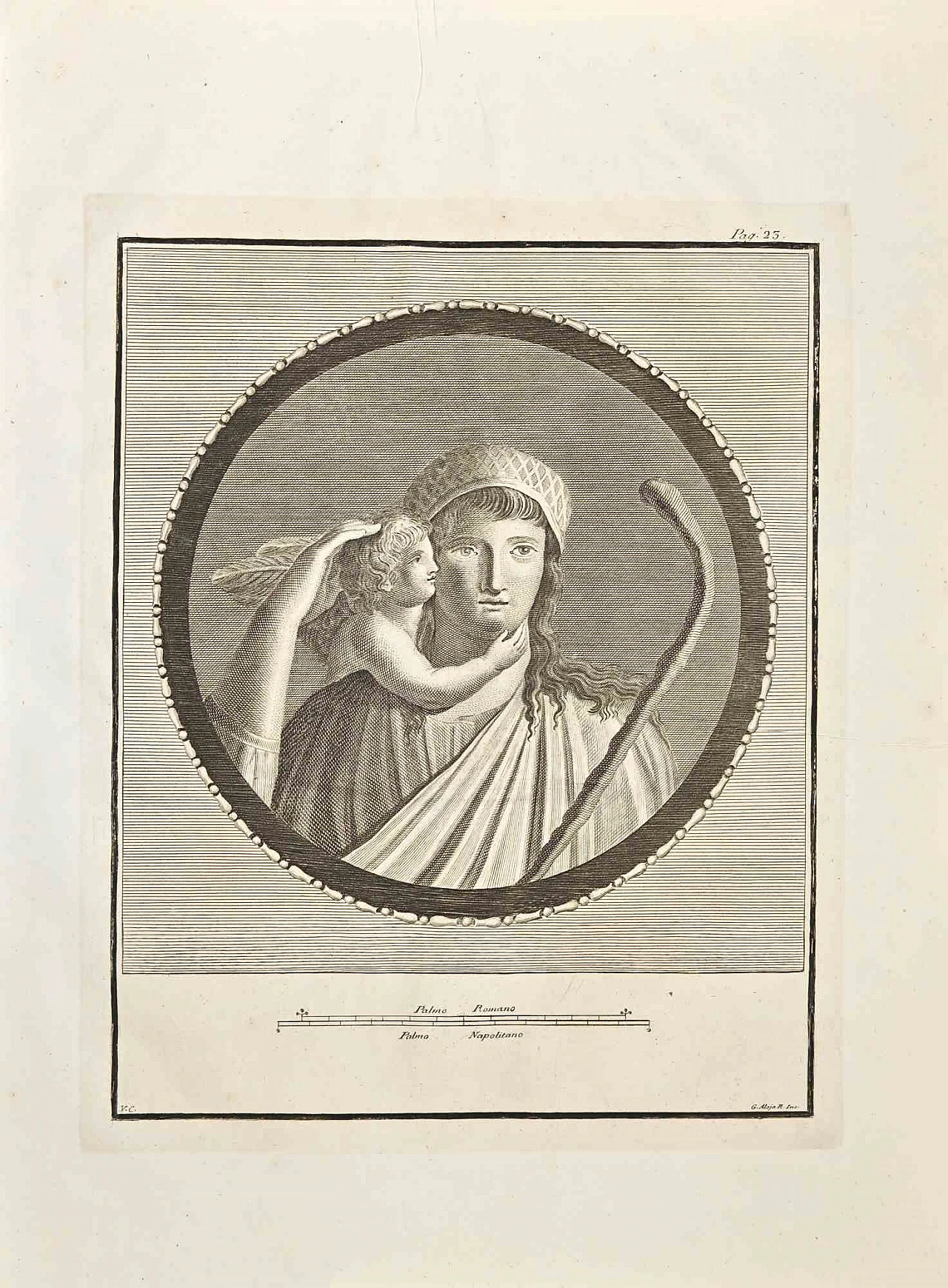 Giuseppe Aloja, Ancient Roman Fresco from Herculaneum, Etching 18th century 1