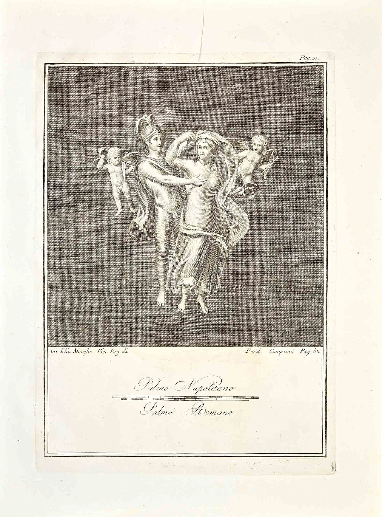 Ferdinando Campana, Ancient Roman Fresco from Herculaneum, Etching 18th century 1