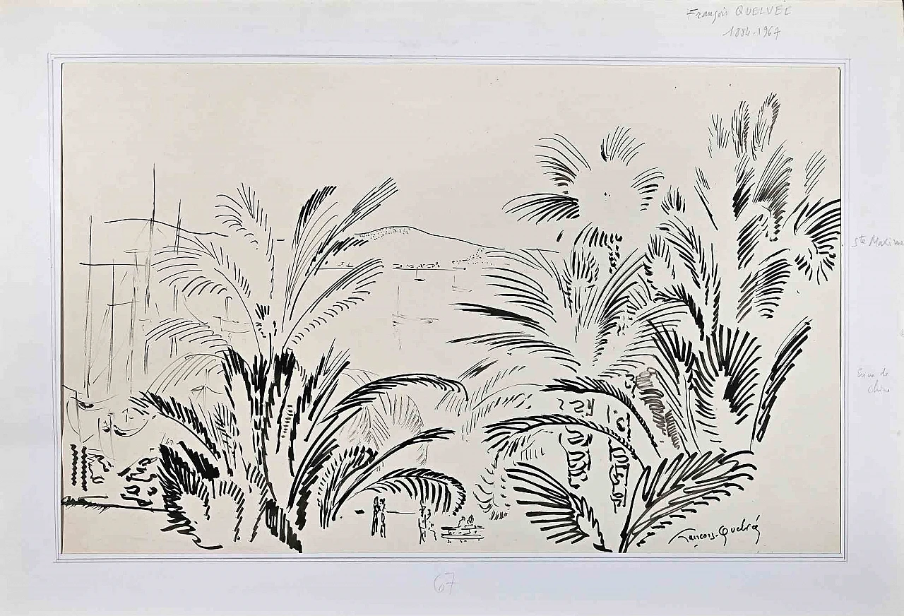 François Quelvée, Paesaggio, disegno-disegno a inchiostro Anni 2000 1