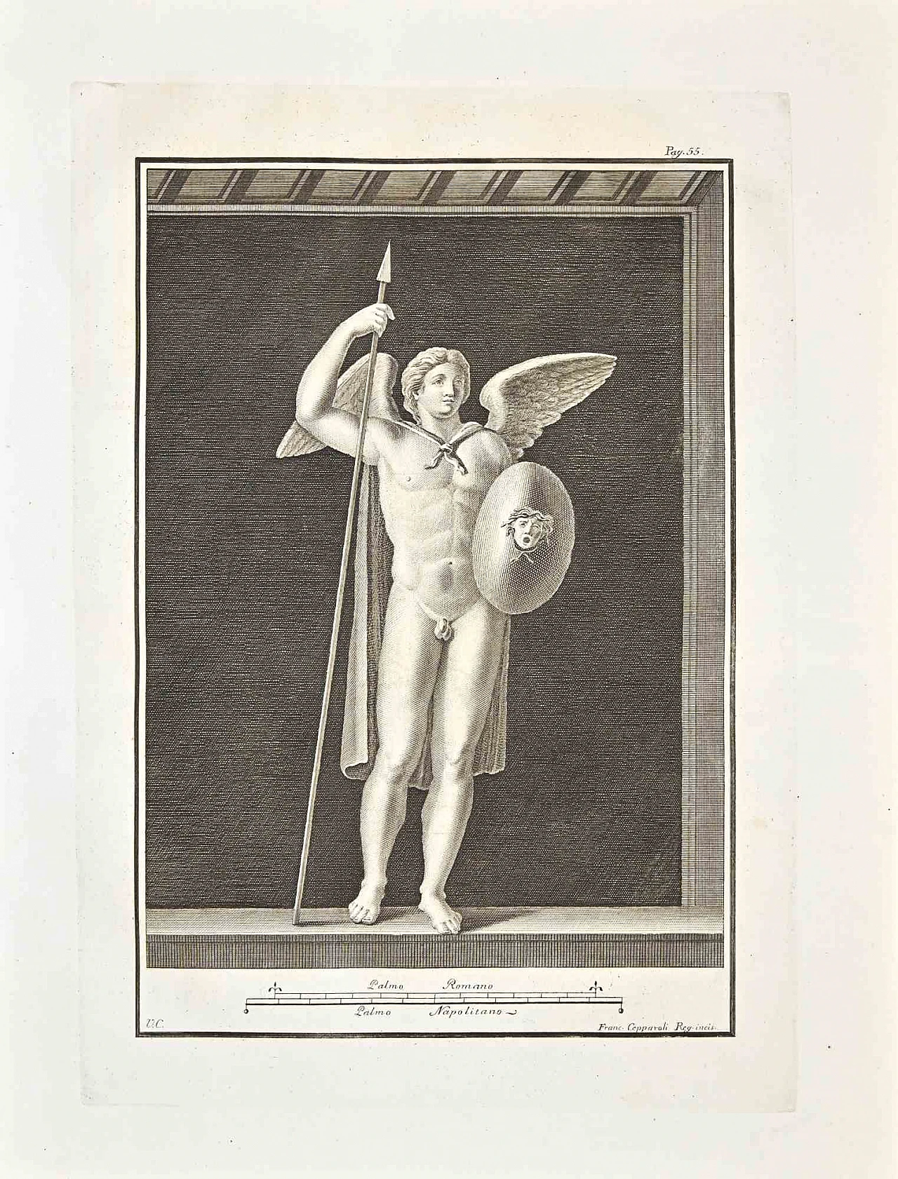Francesco Cepparoli, Ancient Roman Statue from Herculaneum, Etching 18th century 1