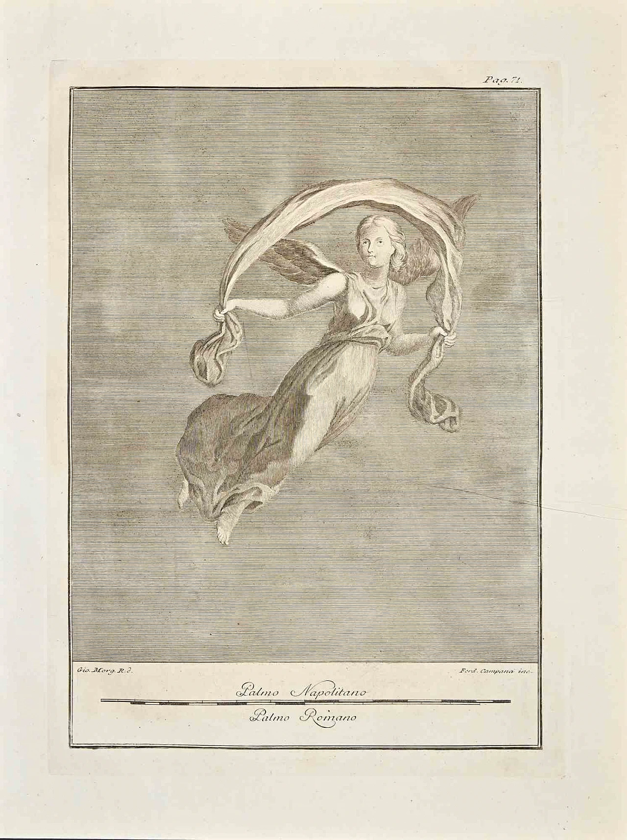 Giovanni Morghen, Ancient Roman Fresco from Herculaneum, Etching 18th century 1