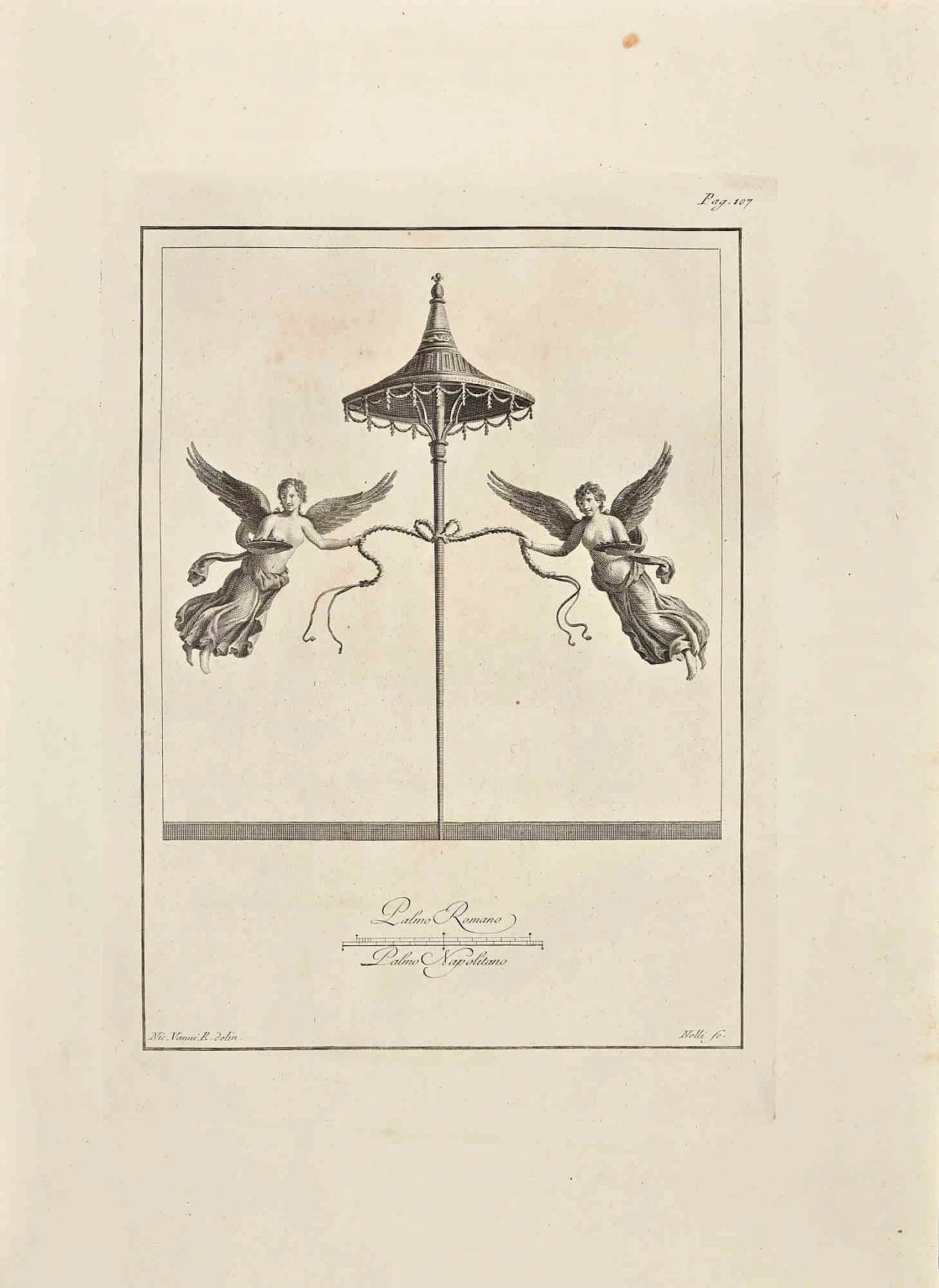 Carlo Nolli, Ancient Roman Fresco from Herculaneum, Etching 18th century 1