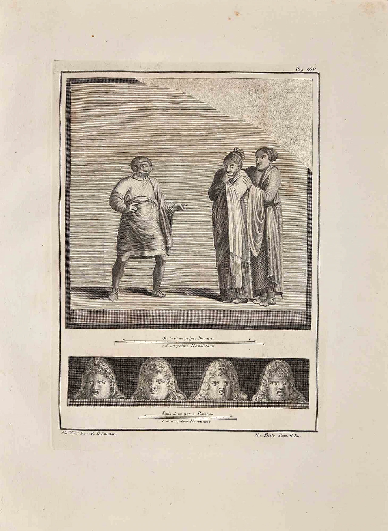 Nicola Billy, Ancient Roman Fresco from Herculaneum, Etching 18th century 1