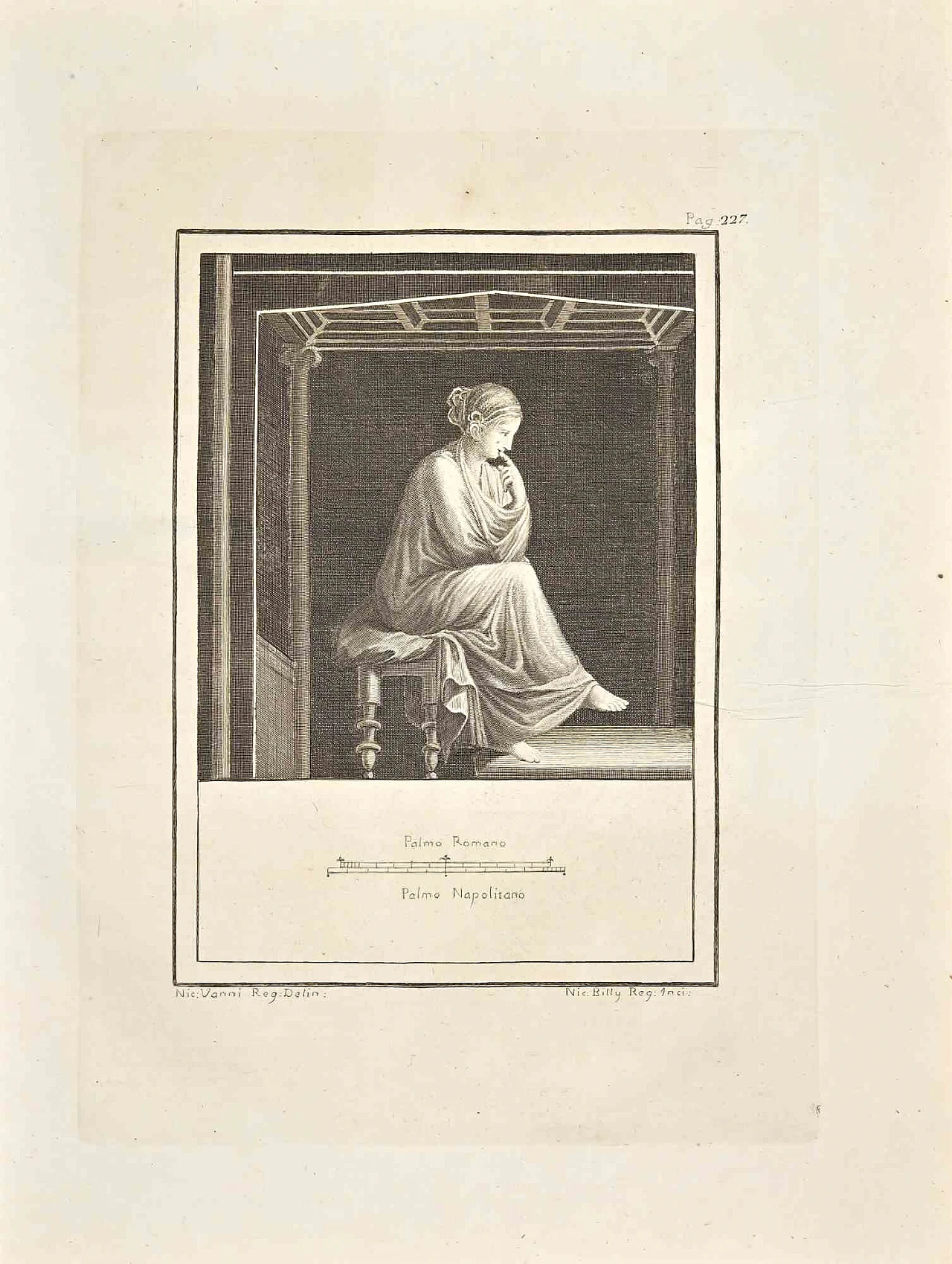 Nicola Billy, Ancient Roman Fresco from Herculaneum, Etching 18th century 1