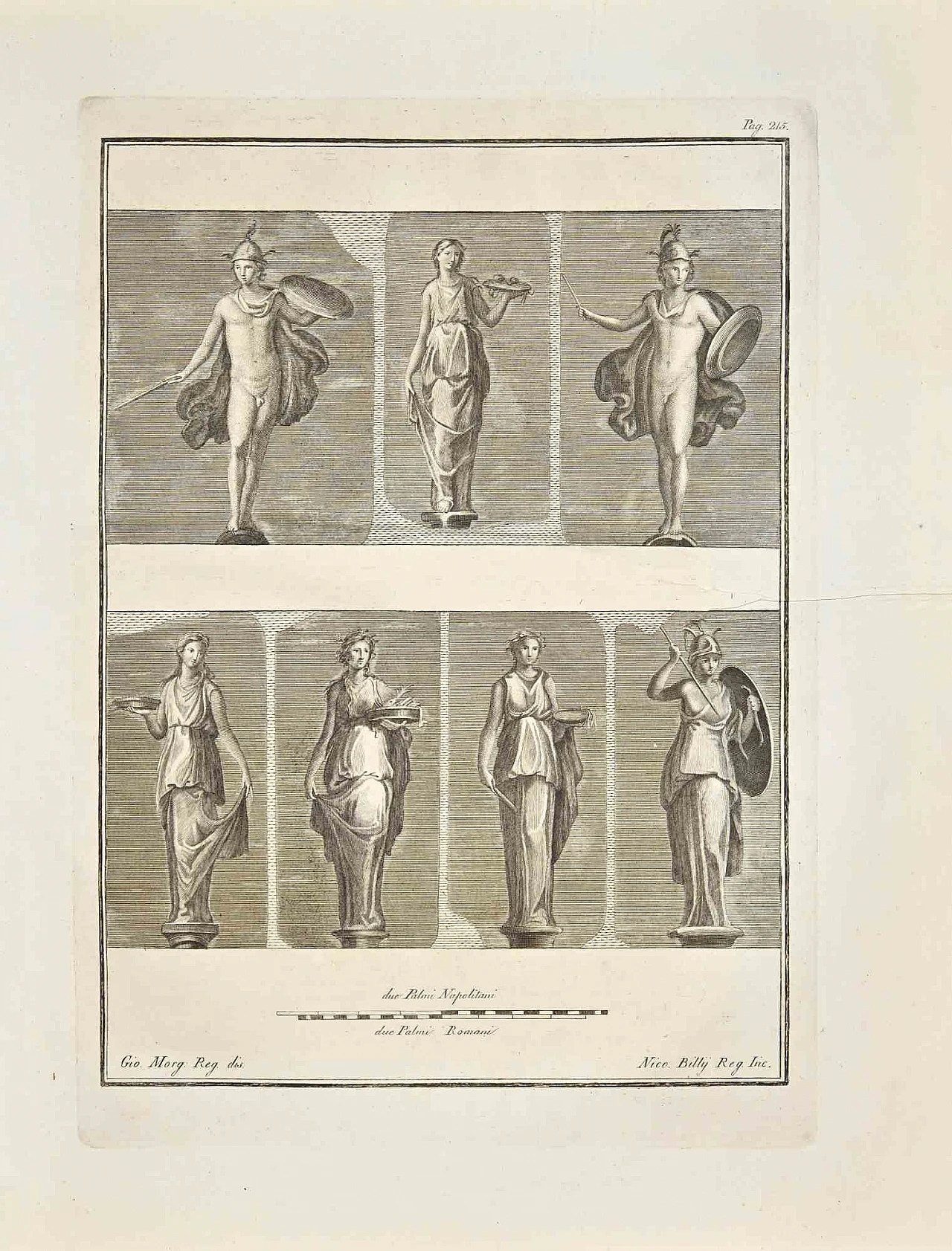 Nicola Billy, Ancient Roman Fresco from Herculaneum, Etching 18th century 1