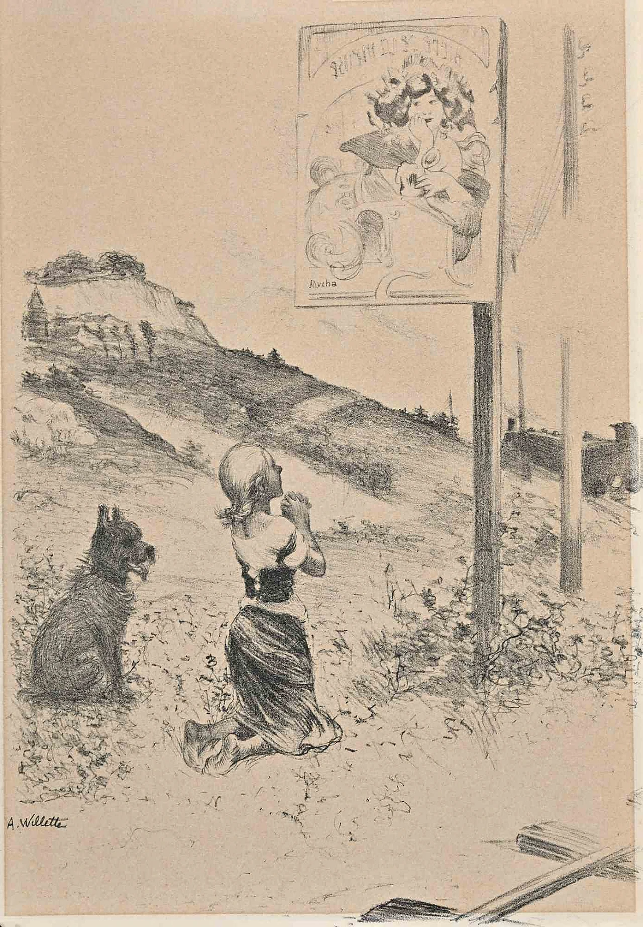 Willette (Adolphe Léon), Praying Mucha, Lithograph 2000s 1