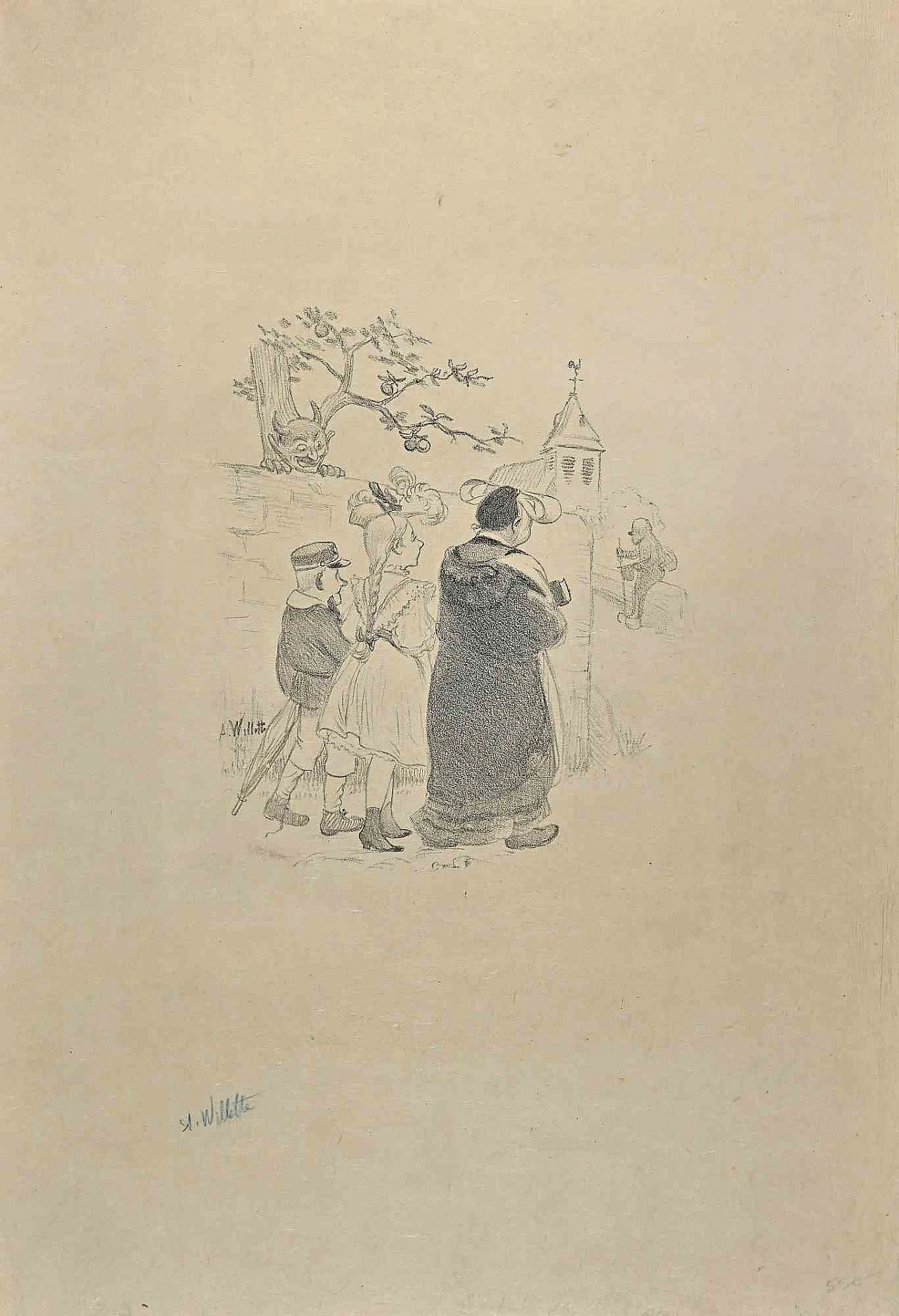 Willette (Adolphe Léon), Risks and Temptations, Lithograph 2000s 1