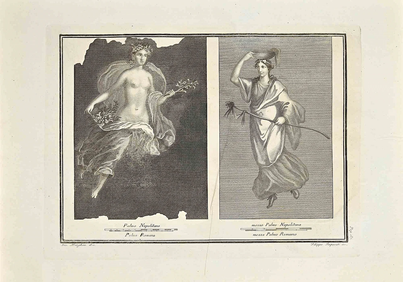 Giovanni Morghen, Ancient Roman Fresco of  Herculaneum, Etching 18th century 1