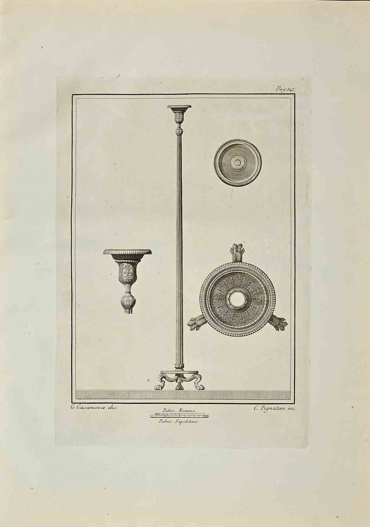 Giacomo Casanova, Ancient Roman Statue of Herculaneum, Etching 18th century 1