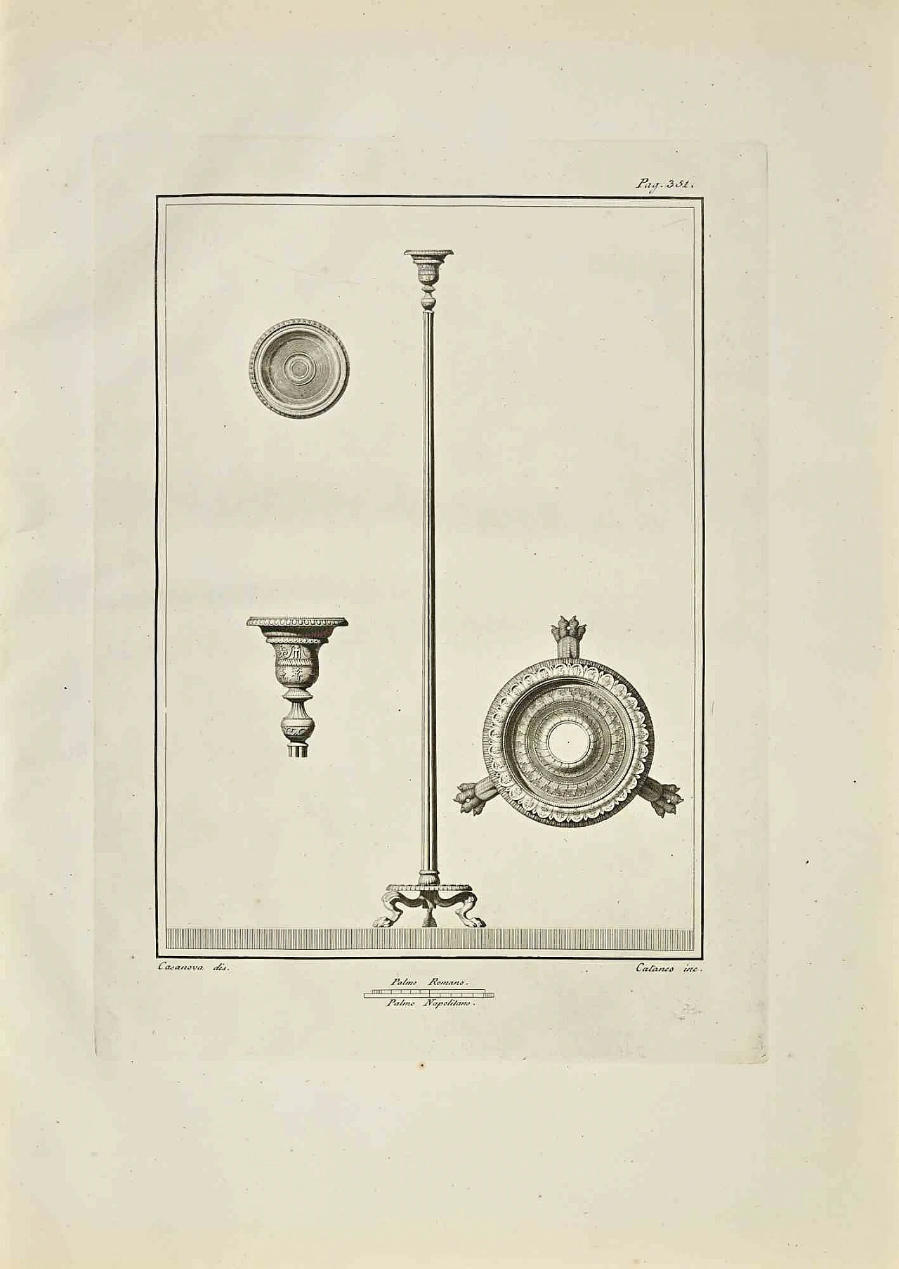 Giacomo Casanova, Ancient Roman Statue of Herculaneum, Etching 18th century 1
