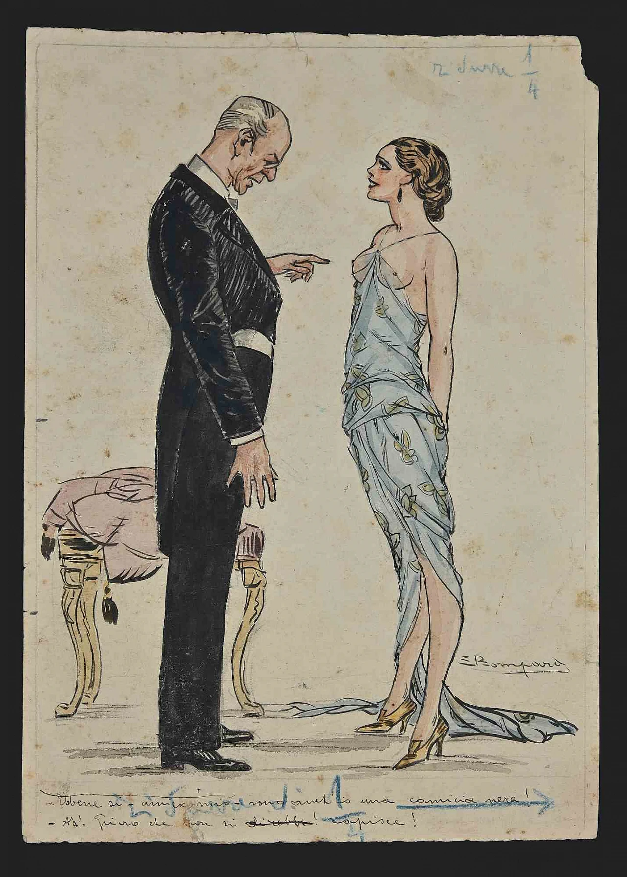 Luigi Bompard, camicia nera, disegno a inchiostro, disegno ad acquerello 1920 - 1939 1