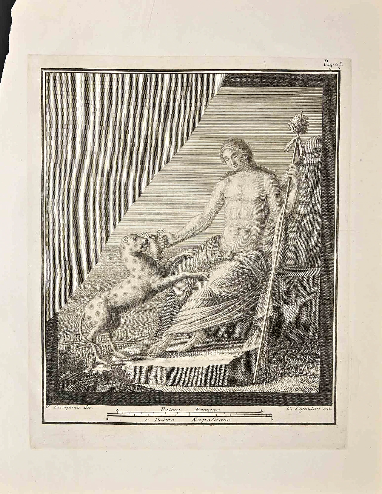 Vincenzo Campana, Ancient Roman Fresco from Herculaneum, Etching 18th century 1