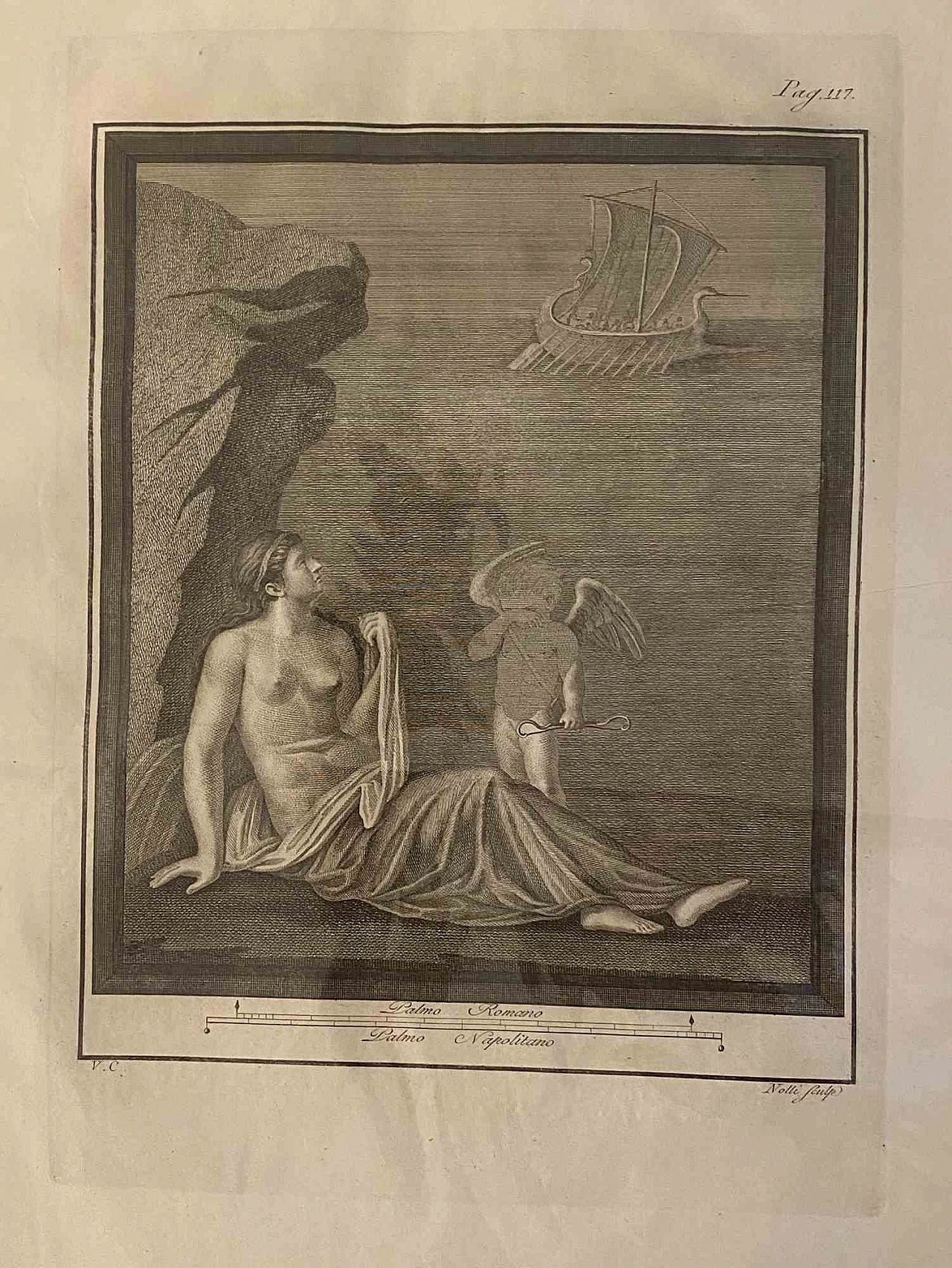 Carlo Nolli, Ancient Roman Fresco from Herculaneum, Etching 18th century 1
