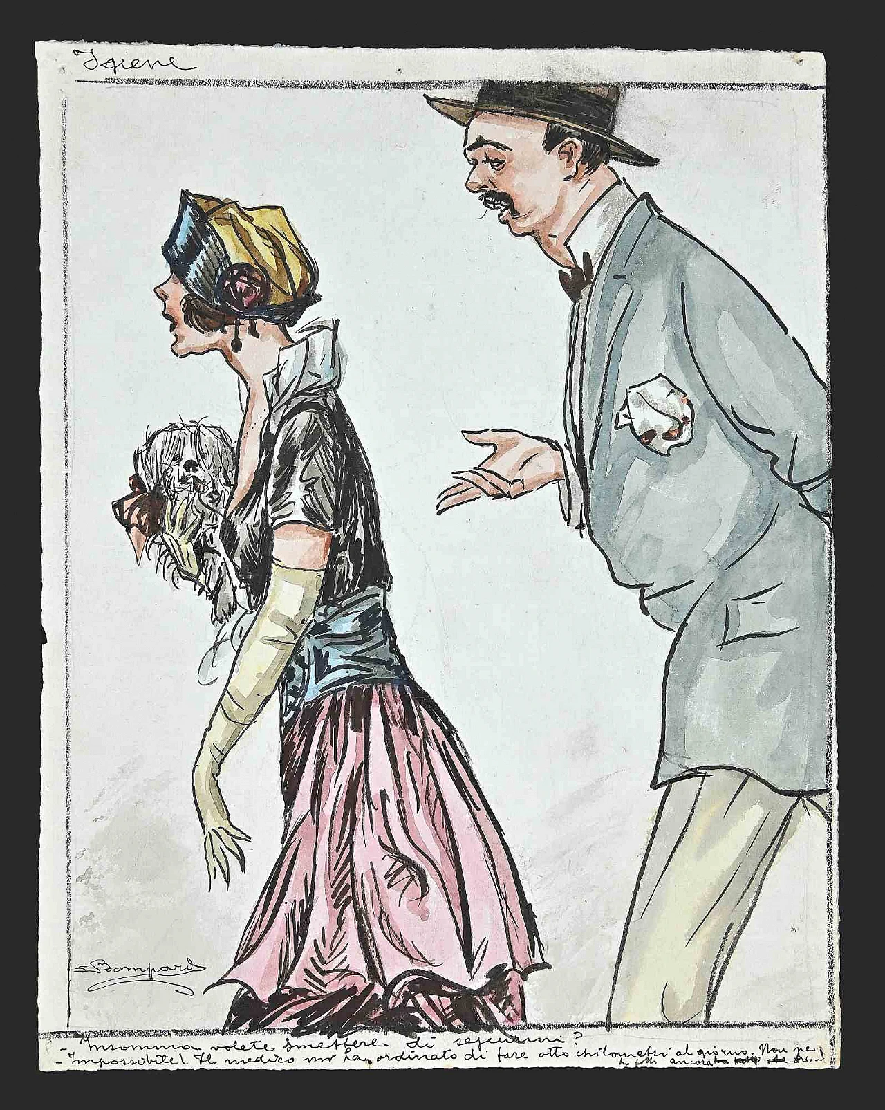 Luigi Bompard, The Stalker, disegno a inchiostro, disegno ad acquerello 1920 - 1939 1