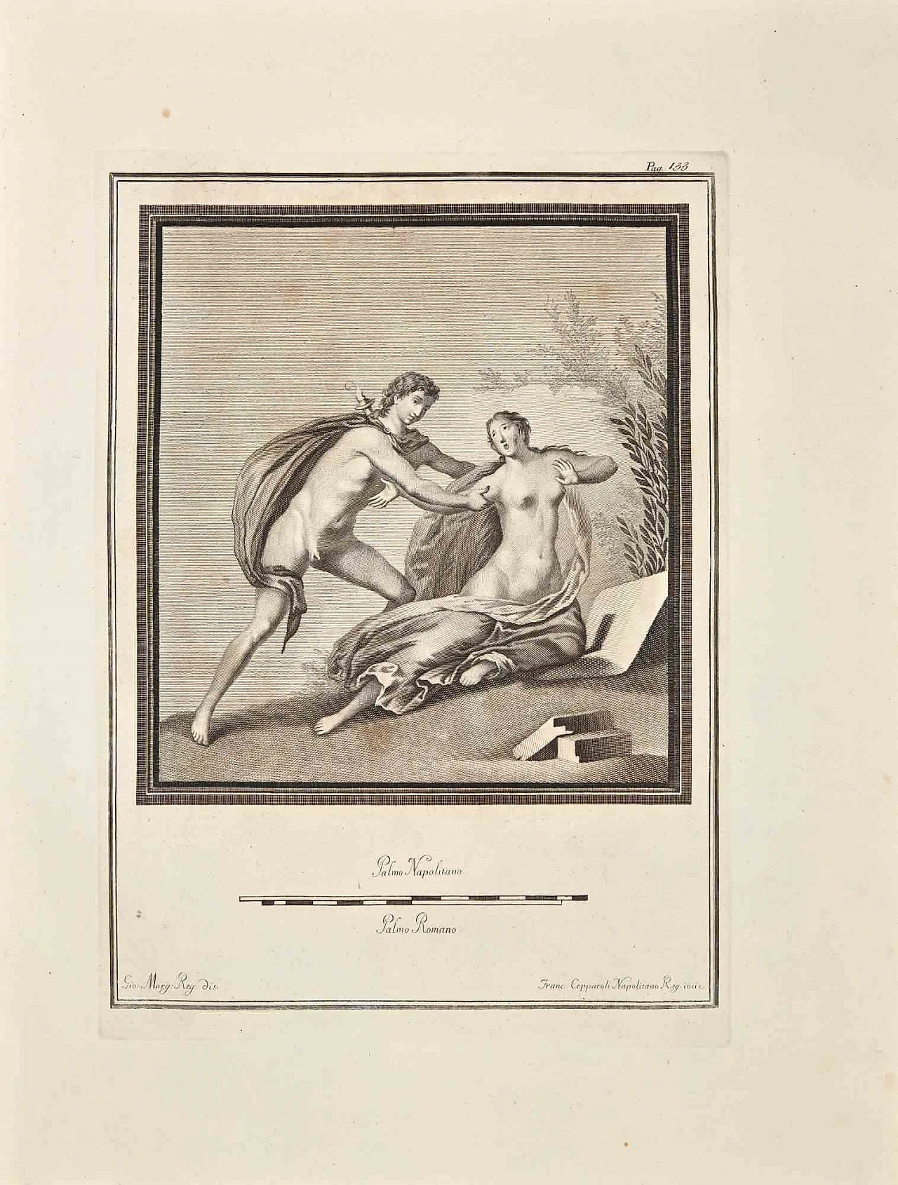 Giovanni Morghen, Ancient Roman Fresco from Herculaneum, Etching 18th century 1