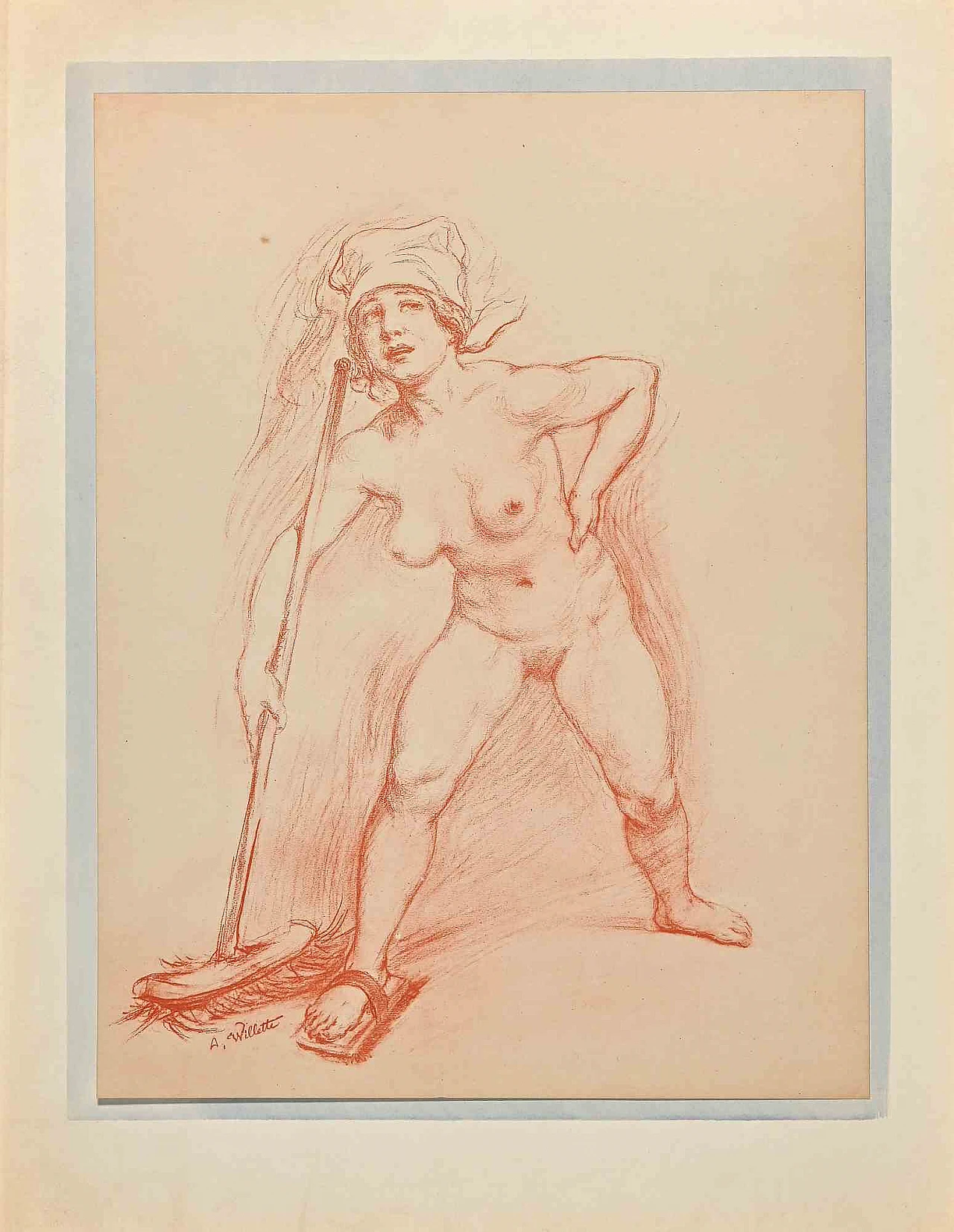 Willette (Adolphe Léon), Cleaning Nude, Lithograph 2000s 1