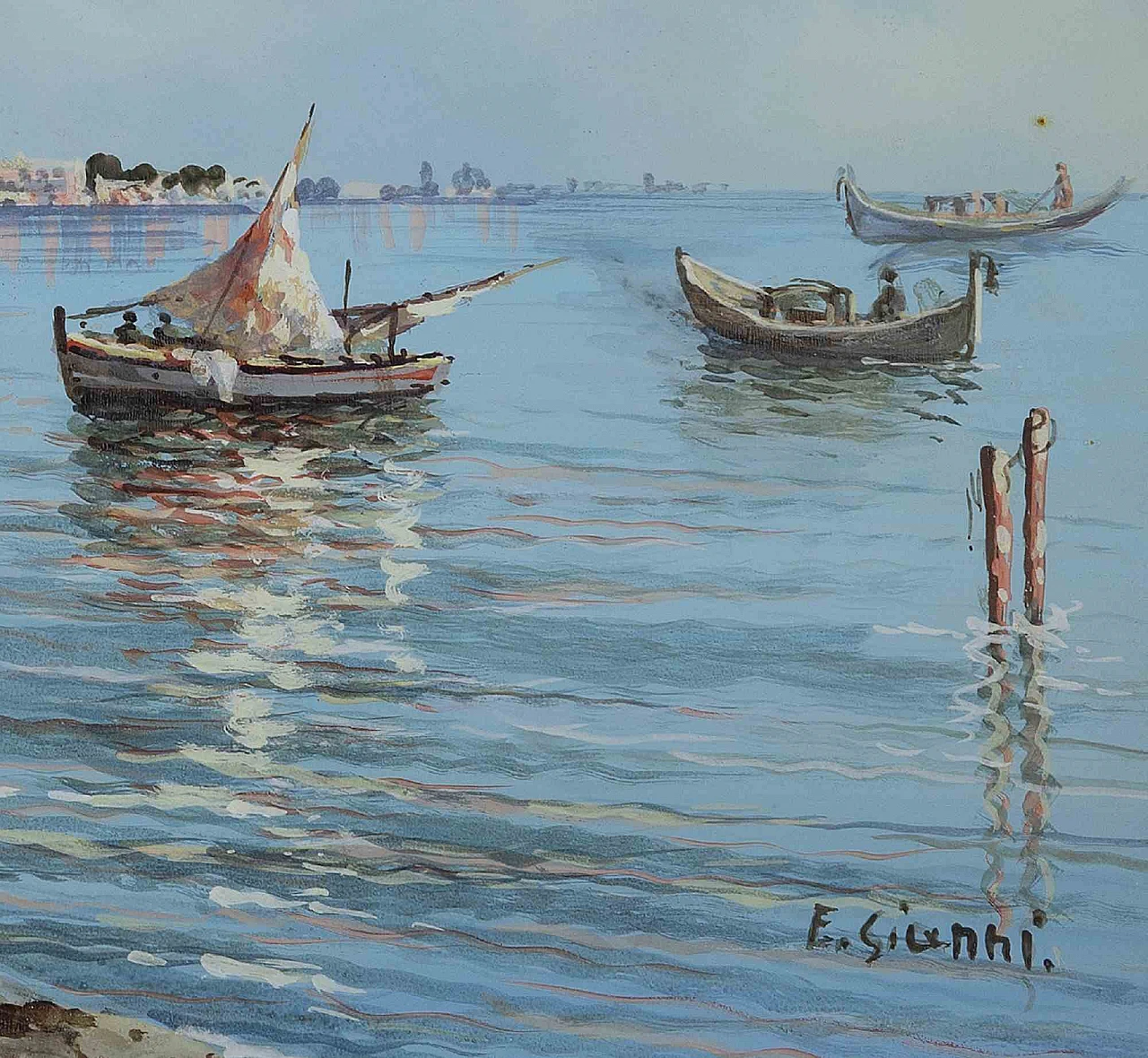 Ettore Gianni, Boats in the sea, Gouache 2000s 3