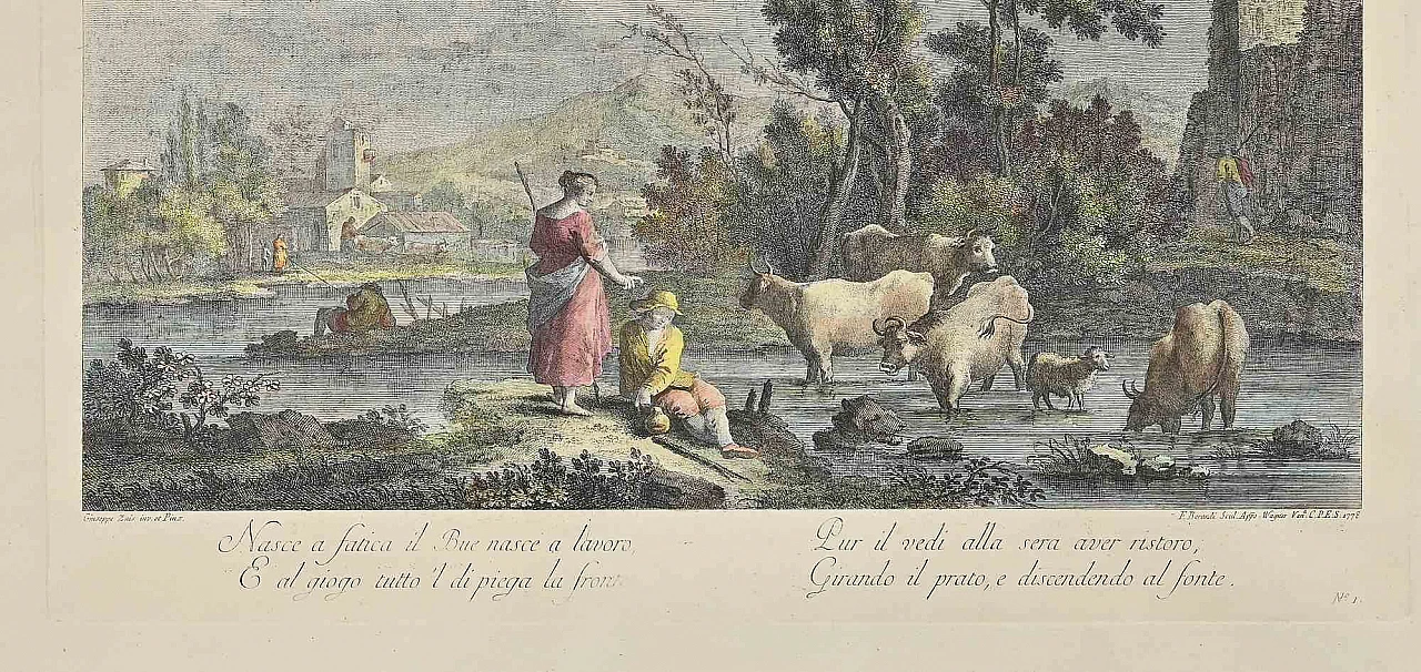 After Giuseppe Zais, Grazing, Etching 18th century 3