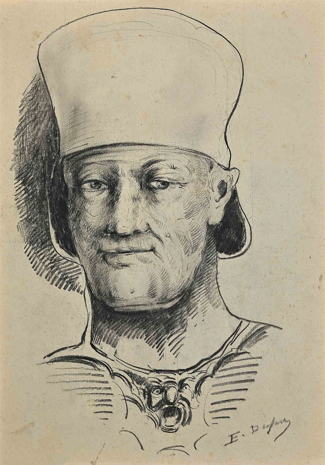 Edouard Dufeu, Portrait of Man, Drawing Drawing-Charcoal 19th century 1