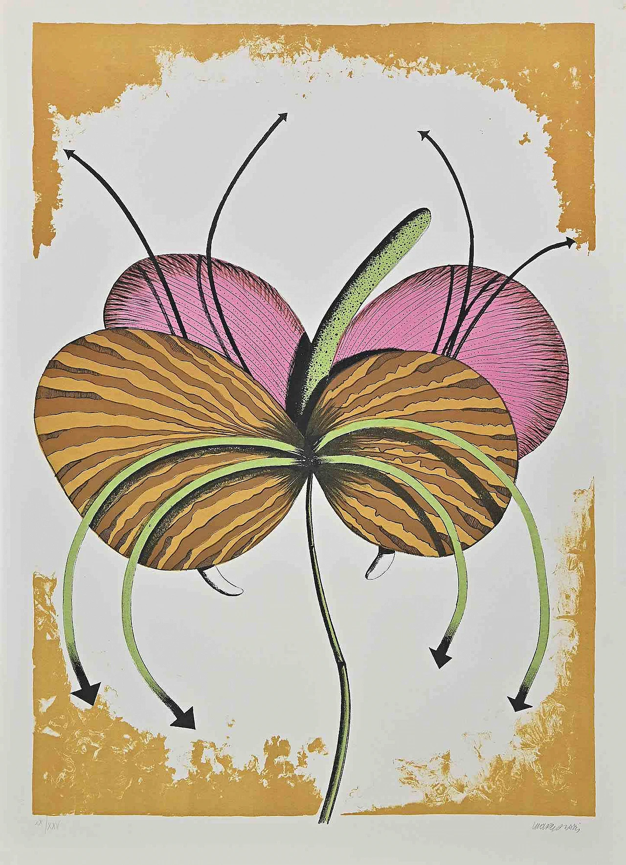 Renzo Margonari, Flower, Lithograph 1960s-1970s 1