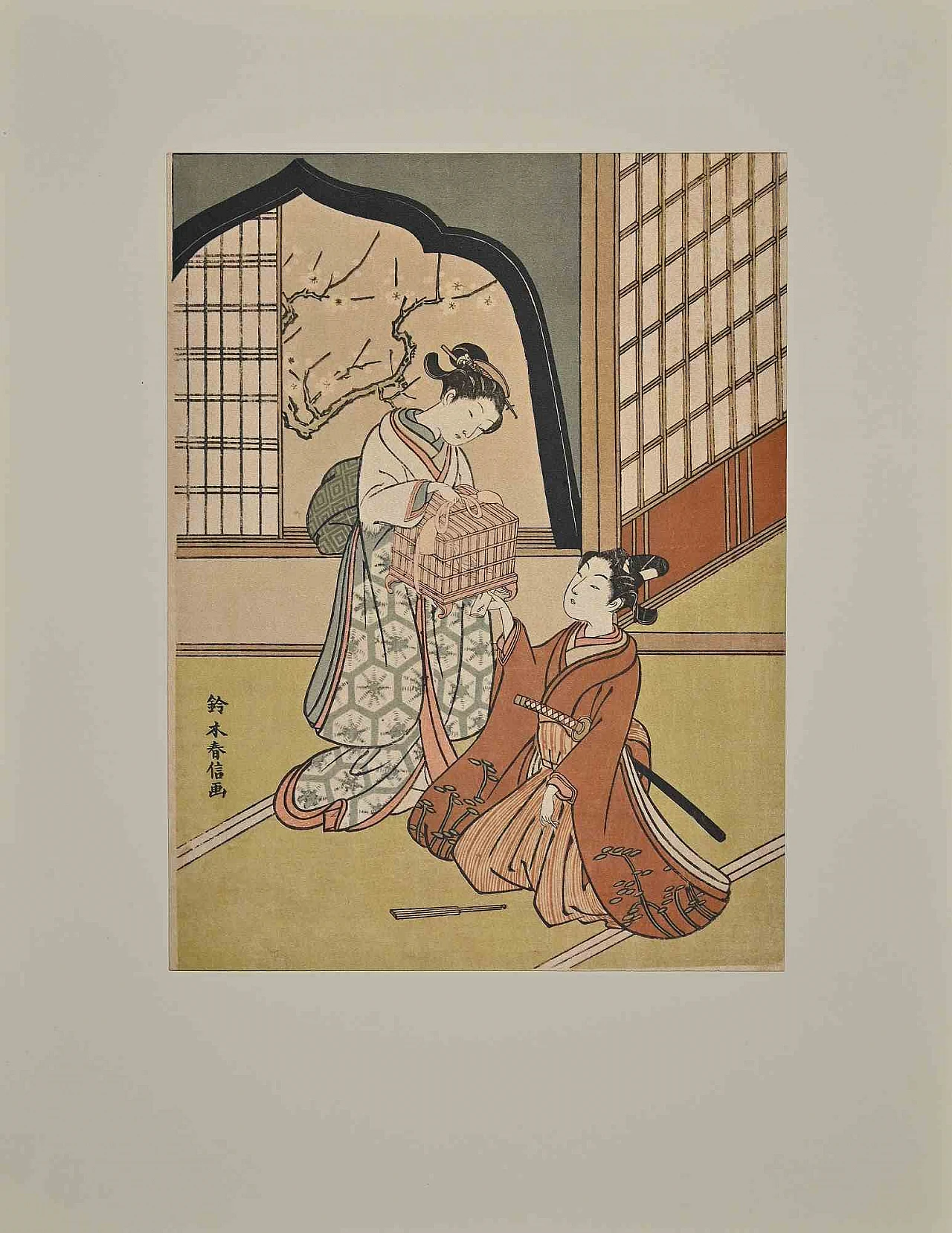 Suzuki Harunobu, Lovers with a Bird Cage, Woodcut 2000s 1