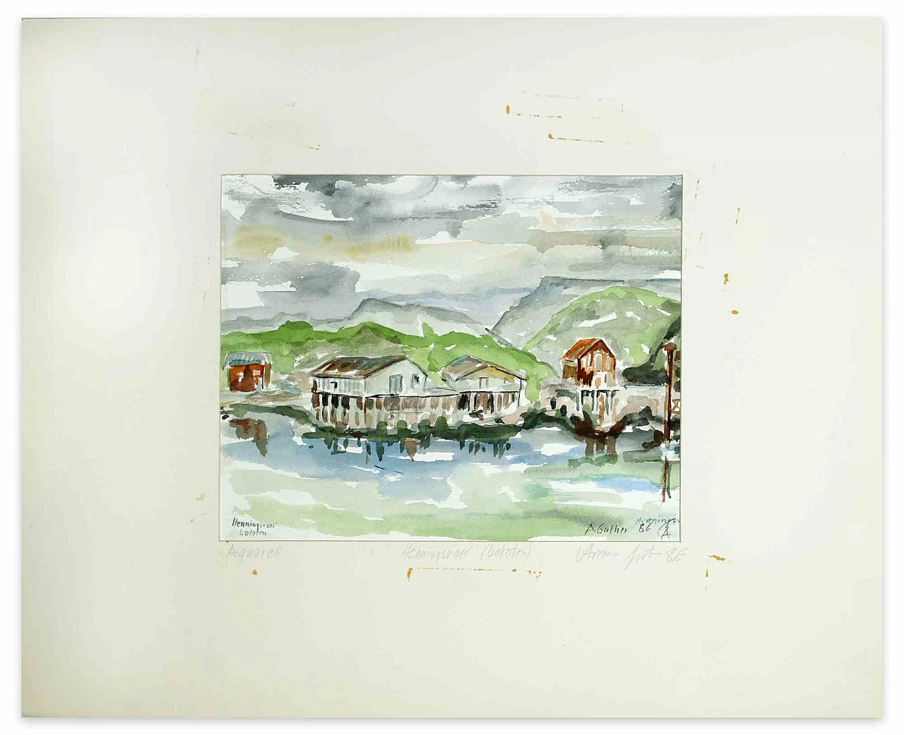 Armin Guther, View of Henningsvaer Lofoten, Watercolour 1980s-1990s 1