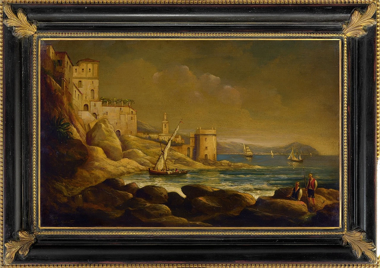 Marina di Paolo De Robertis, olio su tela con cornice, anni 2000 8