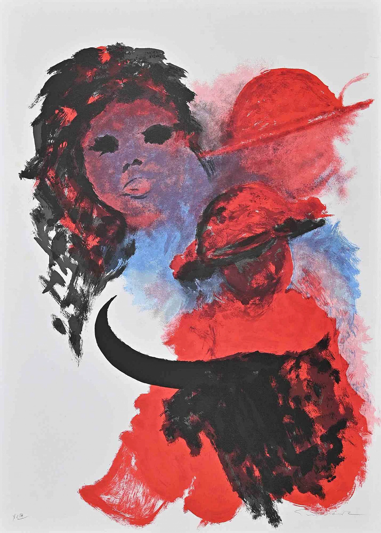 José Guevara, Bull in Red, Lithograph 1980s-1990s 1