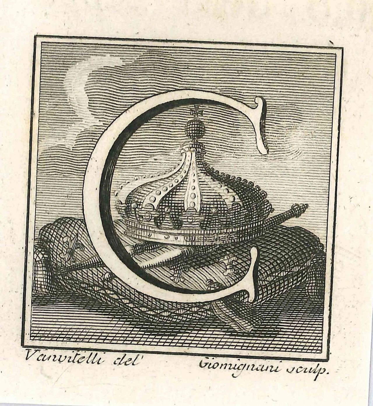 Gaspare Vanvitelli (Gaspar Van Wittel), Letter of the Alphabet C, Etching 18th century 1