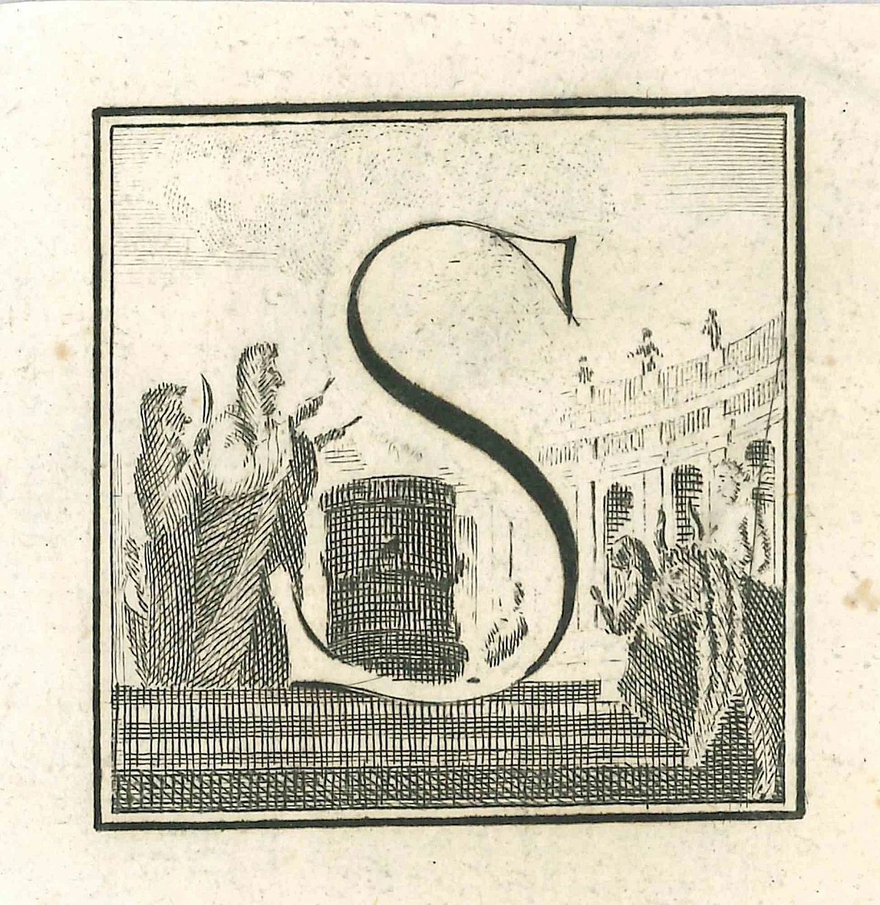 Gaspare Vanvitelli (Gaspar Van Wittel), Letter of the Alphabet S, Etching 18th century 1