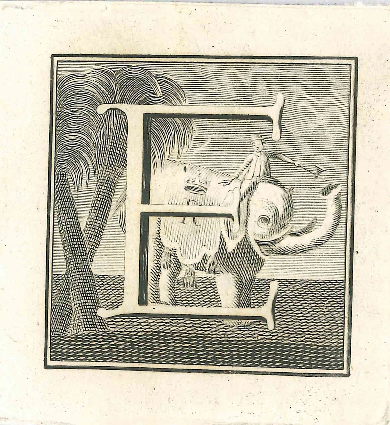 Gaspare Vanvitelli (Gaspar Van Wittel), Letter of the Alphabet E, Etching 18th century 1