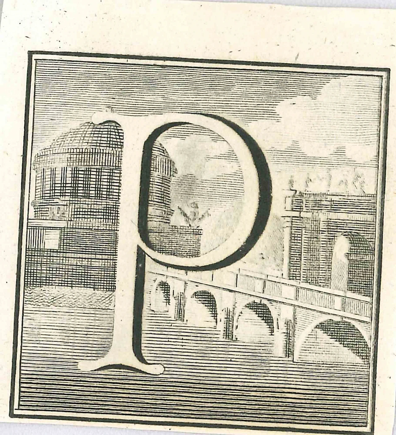 Gaspare Vanvitelli (Gaspar Van Wittel), Letter of the Alphabet P, Etching 18th century 1