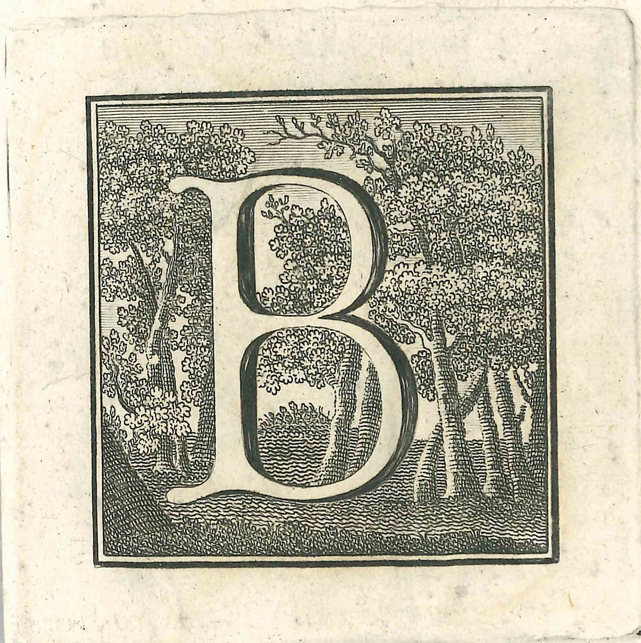 Gaspare Vanvitelli (Gaspar Van Wittel), Letter of the Alphabet B, Etching 18th century 1